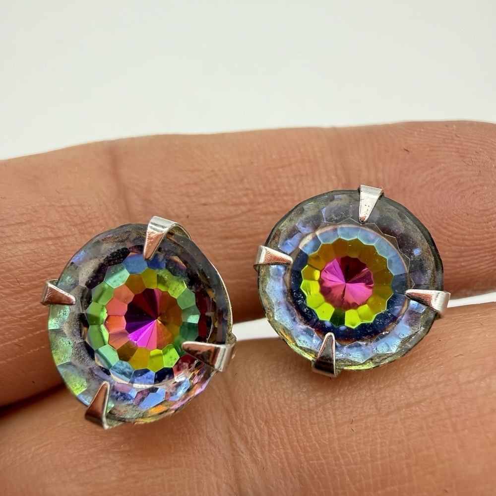 Vintage Sarah Coventry Watermelon Rivoli Clip On Earrings Rare